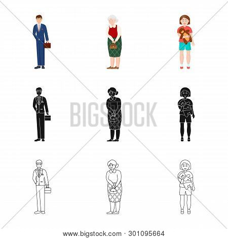 Vector Illustration Of Character And Avatar  Icon. Set Of Character And Portrait Vector Icon For Sto
