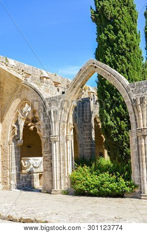 Ancient Ruins Of Significant Bellapais Abbey In Small City Bellapais In Turkish Northern Cyprus. The