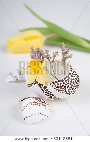 Easter Decorations From Natural Objects On Neutral Background