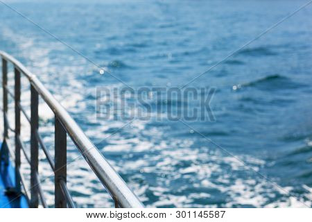 View From The Deck Of A Ship. Side View With Blue Sea And Waves