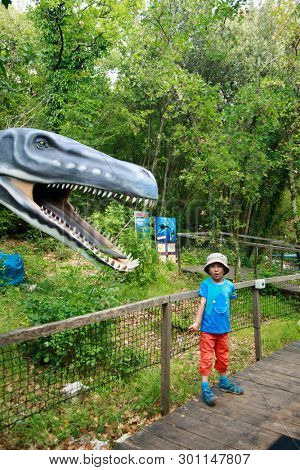 Porec, Istria, Croatia - September 2, 2017. Visiting  Dinopark Funtana, the first and the largest theme park in Croatia.