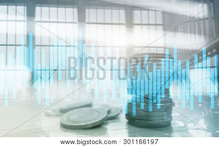 Andle Chart. Business Analysis, Financial Investment Concept. Economic Trend And Blurred Background 