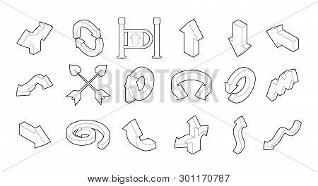 Arrow Icon Set. Outline Set Of Arrow Icons For Web Design Isolated On White Background