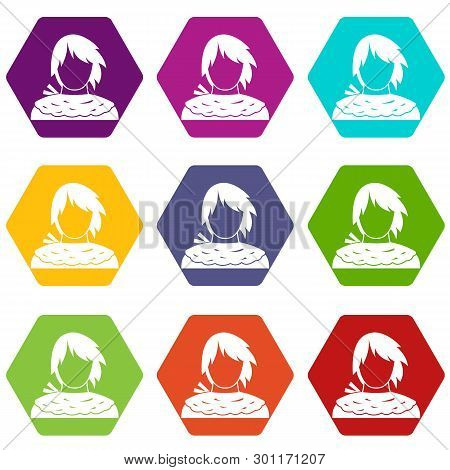 Male Shorn Icon Set Many Color Hexahedron Isolated On White Illustration