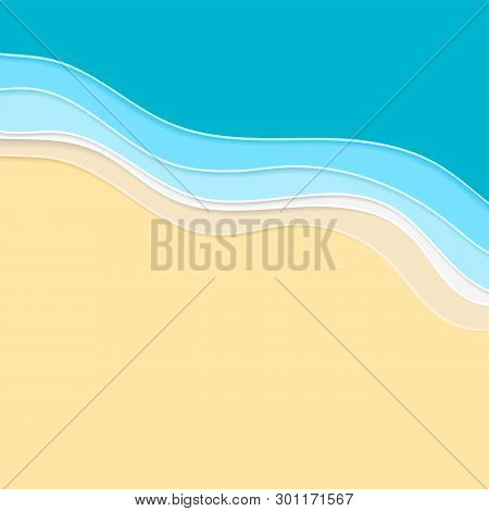 Summertime Vacation Background. Multi Layered Papercut Sea Waves With 3d Effect.