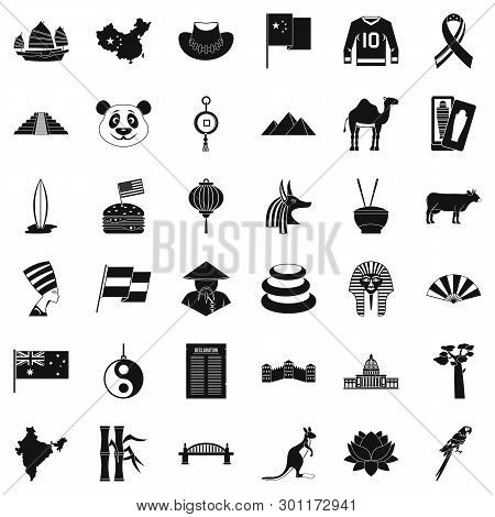 Monument Icons Set. Simple Style Of 36 Monument Icons For Web Isolated On White Background