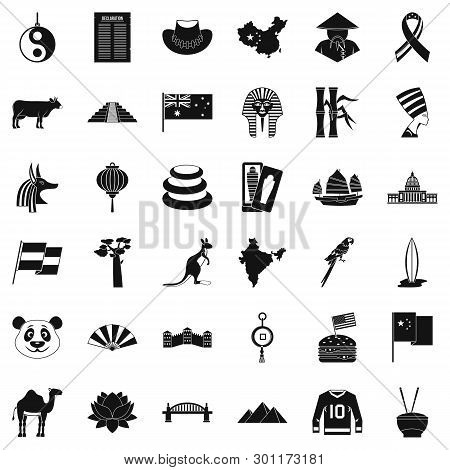 World Icons Set. Simple Style Of 36 World Icons For Web Isolated On White Background