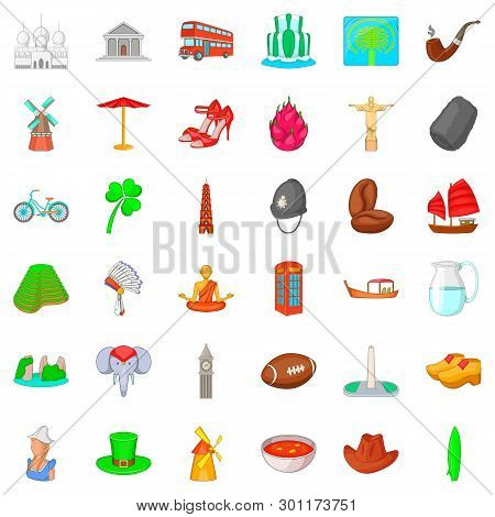 Landmark Icons Set. Cartoon Style Of 36 Landmark Icons For Web Isolated On White Background