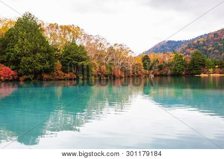View Of Yunoko Lake In Autumn Season At Nikko National Park, Nikko, Tochigi, Japan.
