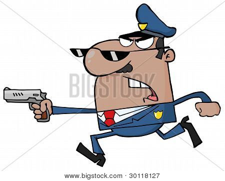 Samec černý policejní důstojník s pistolí
