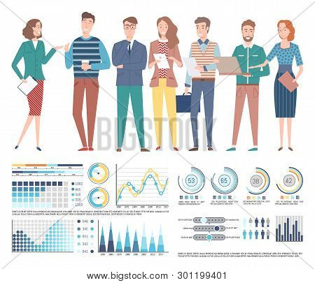 Charts And Infographics Vector, Visualization And Presentation Of Business Concepts, Man And Woman W