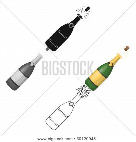 A Bottle Of Champagne With A Cork.party And Parties Single Icon In Cartoon, Black Style Vector Symbo