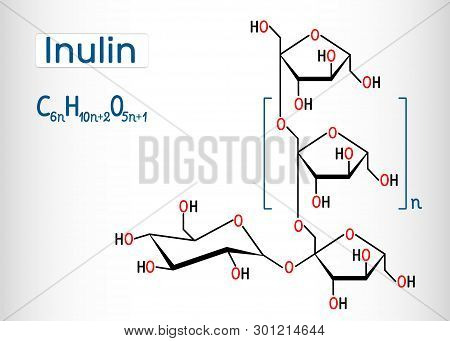Inulin Molecule. Structural Chemical Formula And Molecule Model. Vector Illustration