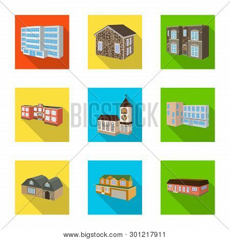 Vector Design Of Facade And Housing Sign. Set Of Facade And Infrastructure Stock Symbol For Web.