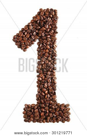 Number 1 From Coffee Beans Isolated On White Background