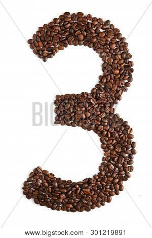 Number 3 From Coffee Beans Isolated On White Background