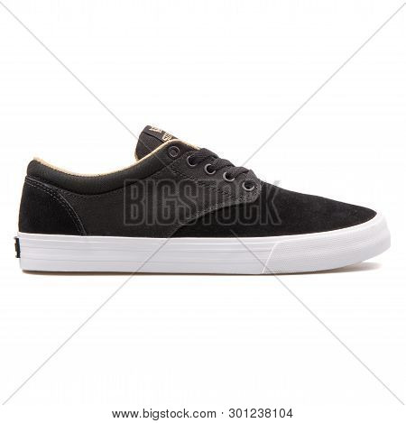 Vienna, Austria - August 10, 2017: Supra Chino Black Sneaker On White Background.