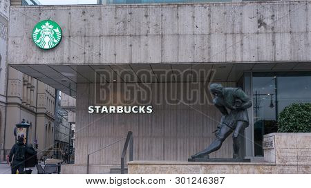 Budapest Hungary 03 15 2019 A Starbucks Cafe In Budapest.starbucks Was Founded In Seattle, Washingto