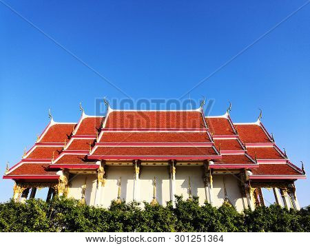 The Temple At Blue Sky.wat Kaew Paithoon Temple At Blue Sky In Bangkok Thailand.wat Kaew Paithoon Is