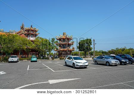 Tainan, Taiwan - April 13, 2019 : Sicao Dazhong Temple. Tainan Sicao Green Tunnel Ecological Park.
