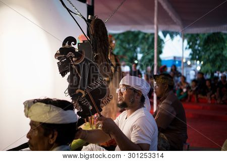 Denpasar/bali-december 29 2017: Wayang Kulit Is Indonesian Culture Called Shadow Puppets. It Is Play