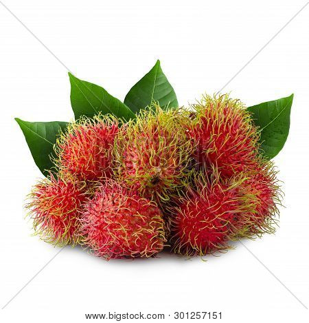 Rambutan Sweet Fruit Isolated Over White Background.