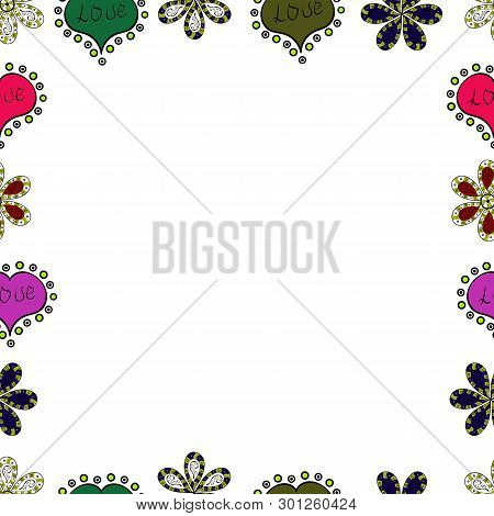 Illustration In Black, Green And White Colors. Vector Illustration. Doodles Elements Hand Drawn Fram