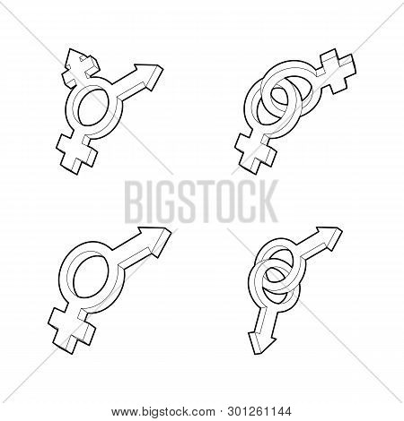 Gender Symbol Icon Set. Outline Set Of Gender Symbol Icons For Web Design Isolated On White Backgrou