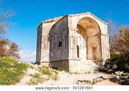 Old Stone Karaite Kenasy And Walls Of Medieval Cave City-fortress Chufut-kale In The Mountains, Bakh