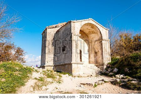 Old Stone Karaite Kenasy And Walls Of Medieval Cave City-fortress Chufut-kale In The Mountains, Bakh