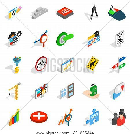 Determination Icons Set. Isometric Set Of 25 Determination Icons For Web Isolated On White Backgroun