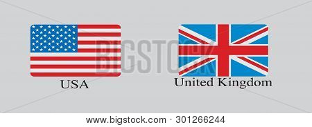 Usa And United Kingdom National Flag In Same Background