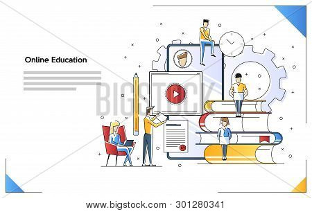 Vector Illustrations Of Online Course. Video Educations. Online Education Concept Illustration. Smal