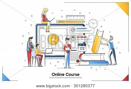 Vector Illustrations Of Online Course. Video Educations. Online Education Concept Illustration. Smal