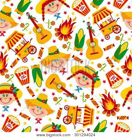 Seamless Pattern Of Festa Junina Village Festival In Latin Ameri