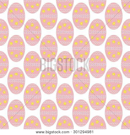 Cute Easter Eggs With Flowers And Dots Seamless Pattern