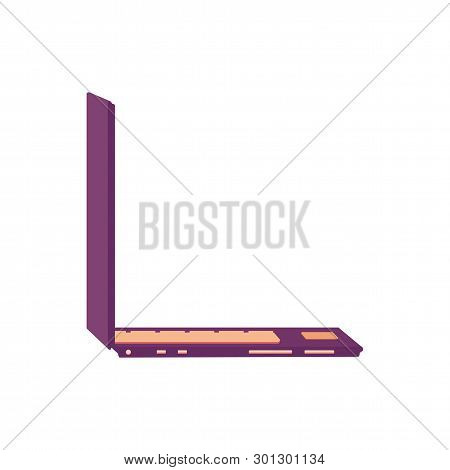 Side Wiew Of Opened Violet Laptop. Vector Illustration Isolated On White Background