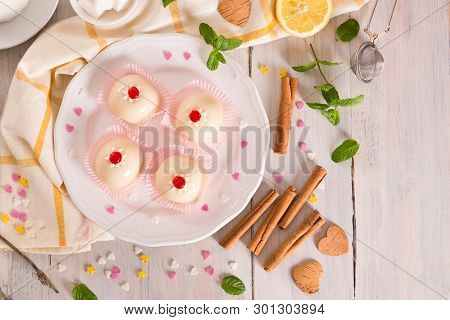 Sicilian Ricotta Cake (cassata) On White Dish.