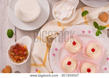 Sicilian Ricotta Cake (cassata) On White Dish.