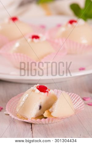 Sicilian Ricotta Cake (cassata) On White Dish.