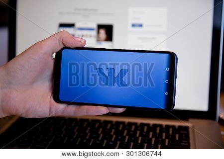 Tula, Russia - March 25, 2019: Vk On Phone Display.