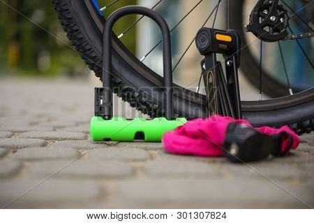 Bicycle locks. Bicycle U- lock. Bike protection