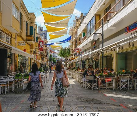 Nicosia, Cyprus - May 14, 2018: View Of Ledra Street In The Morning Of An Early Summers Day With Rea