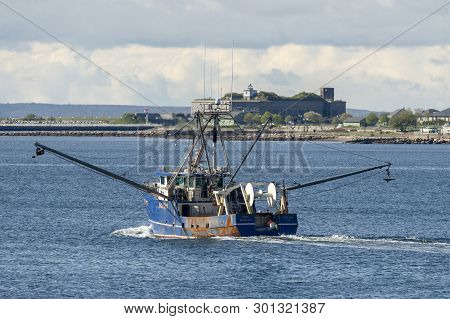 New Bedford, Massachusetts, Usa - May 15, 2019: Commercial Fishing Boat Miss Madeline, Hailing Port 