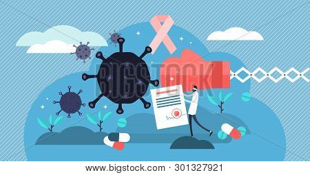 Oncology Vector Illustration. Flat Tiny Cancer Disease Research Persons Concept. Abstract Symbolic F