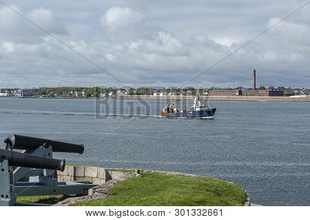 New Bedford, Massachusetts, Usa - May 15, 2019: Commercial Fishing Vessel Nobska Crossing New Bedfor