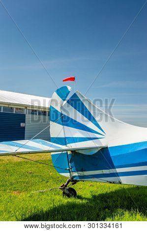 Delta, British Columbia - May 7, 2019: Side View Of Tail Rudder And Elevators Of Aeronca Chief 11bc 