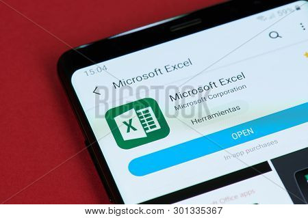 New York, Usa - May 15, 2019: Open Microsoft Office Excel On Smartphone Screen Close Up