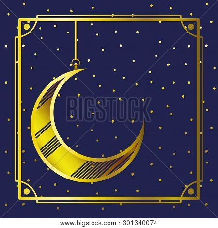 Golden Frame With Moon Crescent Hanging Vector Illustration Design