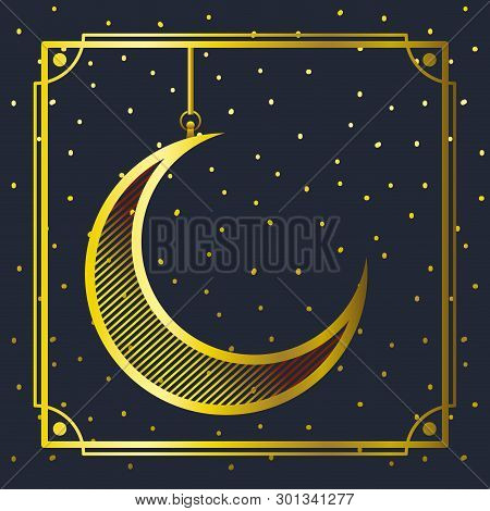 Golden Frame With Moon Crescent Hanging Vector Illustration Design